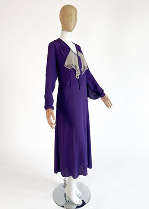 Vintage 1930s Purple Silk Dress