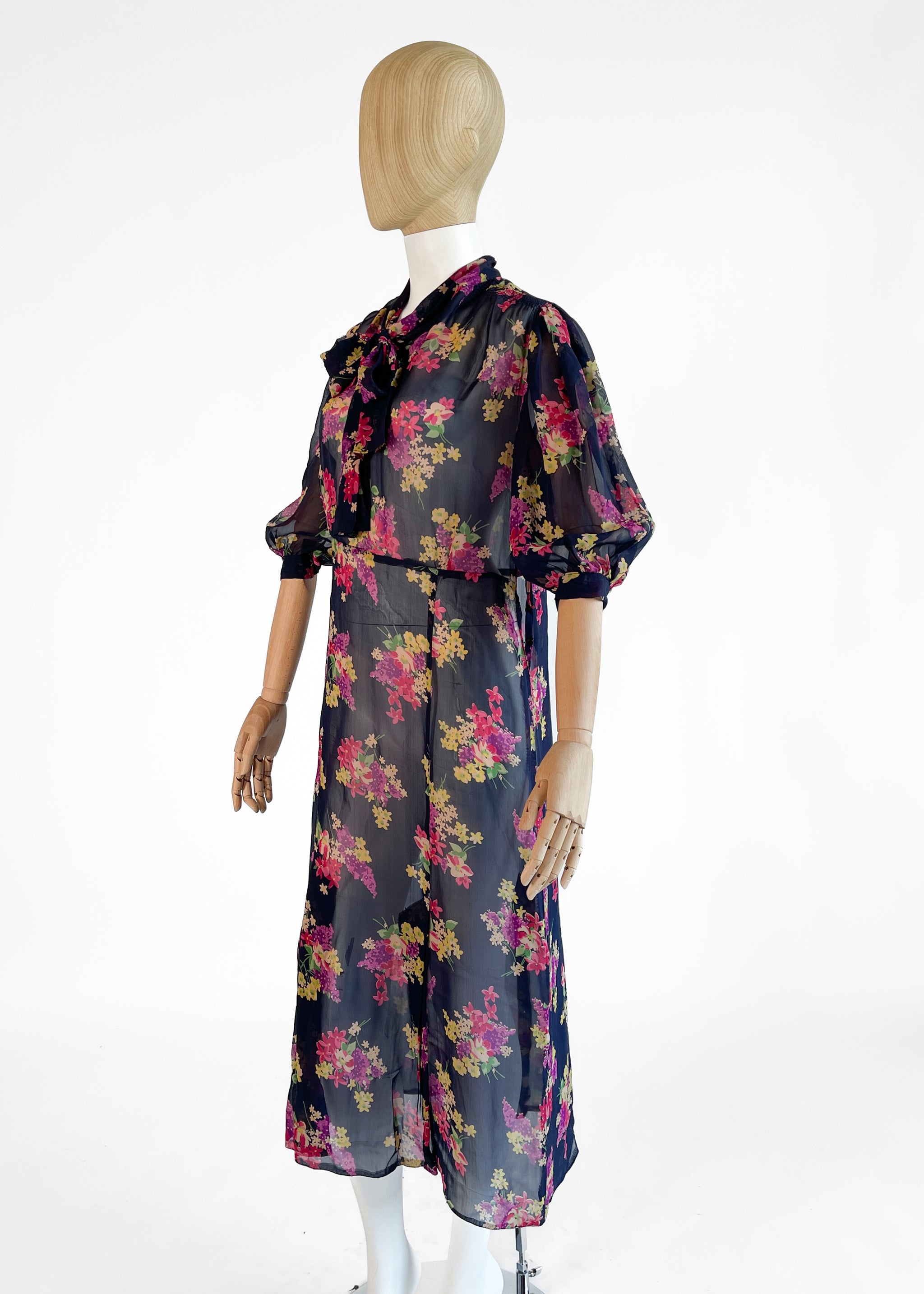 Vintage 1930s Floral Silk Chiffon Dress - Raleigh Vintage Vintage 1930s Floral Silk Chiffon Dress - Raleigh Vintage