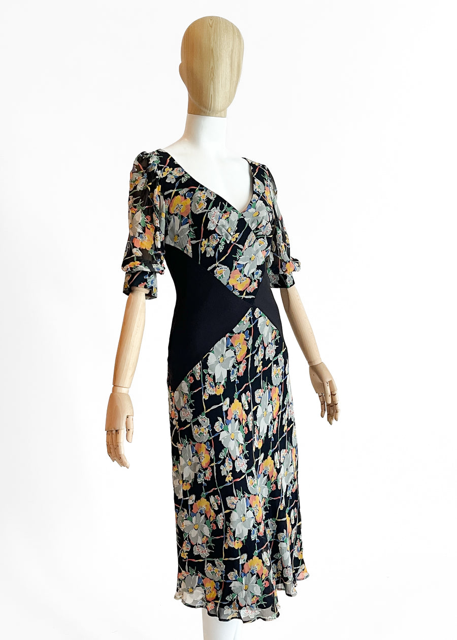 1930s Floral Silk Dress