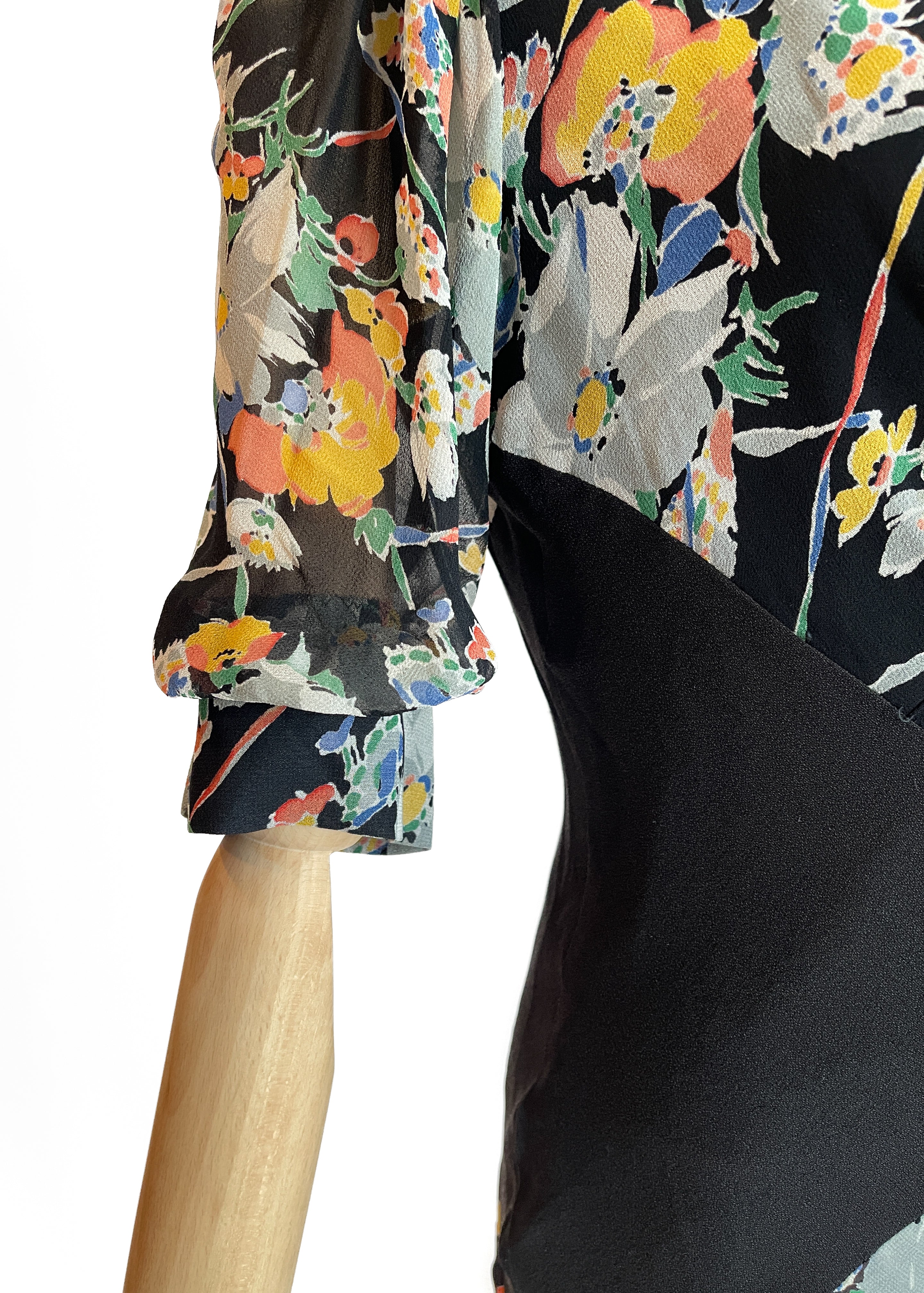 1930s Floral Silk Dress