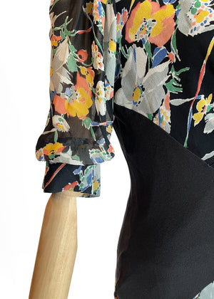 1930s Floral Silk Dress