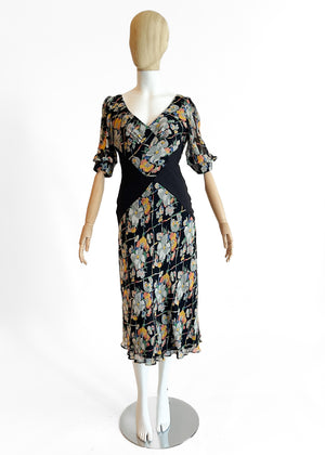 1930s Floral Silk Dress