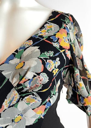 1930s Floral Silk Dress