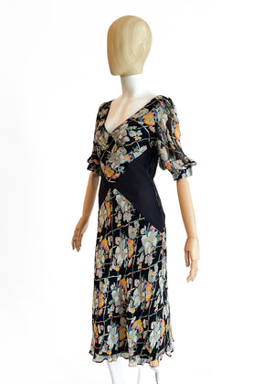 1930s Floral Silk Dress