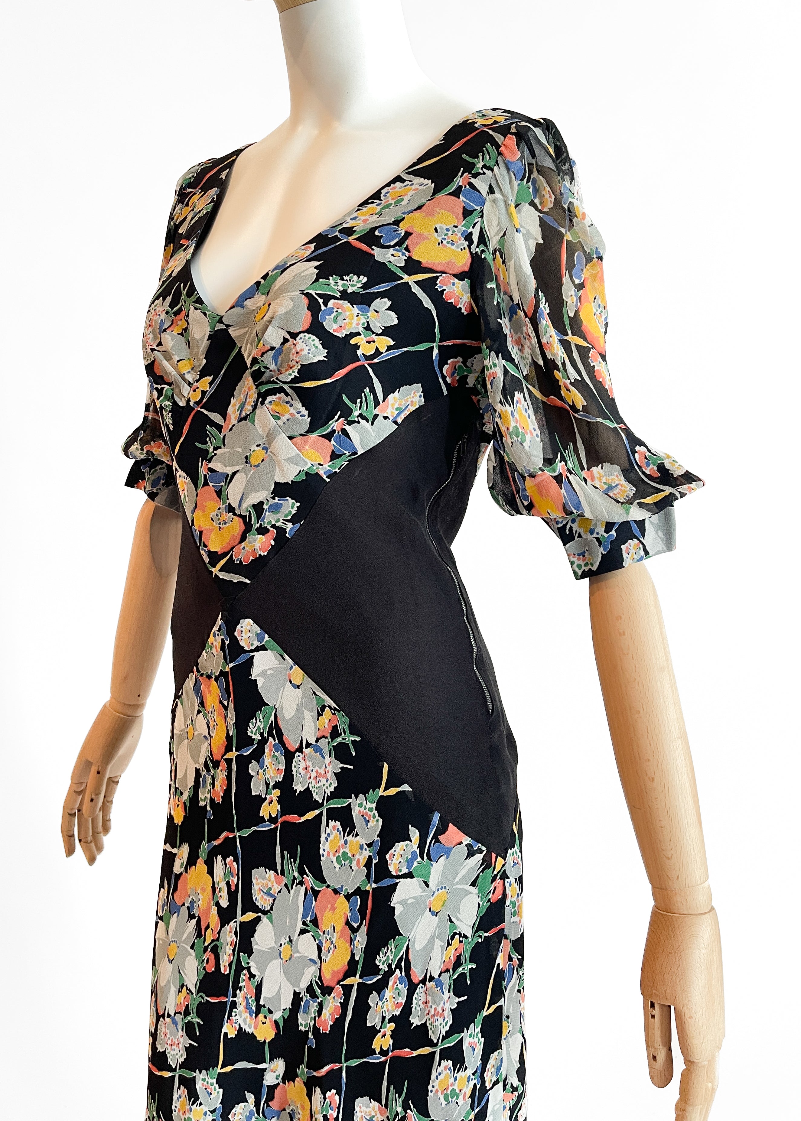 1930s Floral Silk Dress