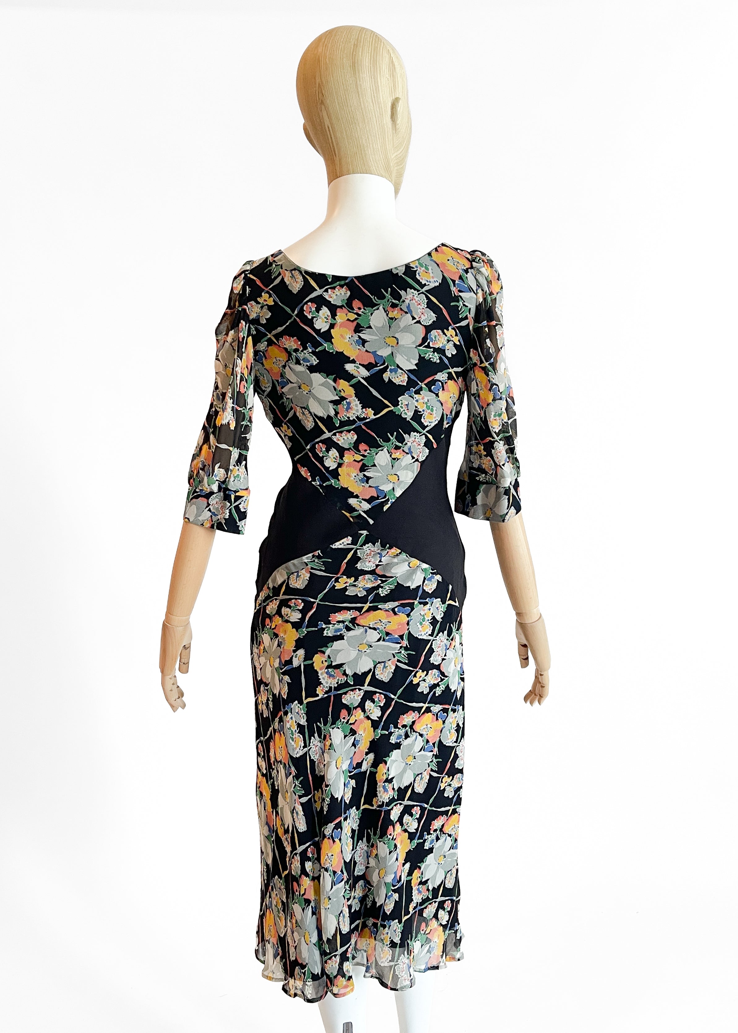 1930s Floral Silk Dress