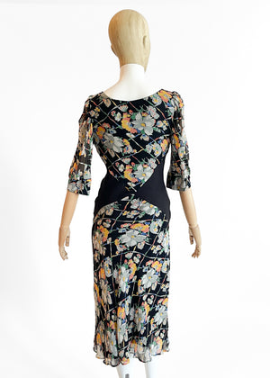 1930s Floral Silk Dress
