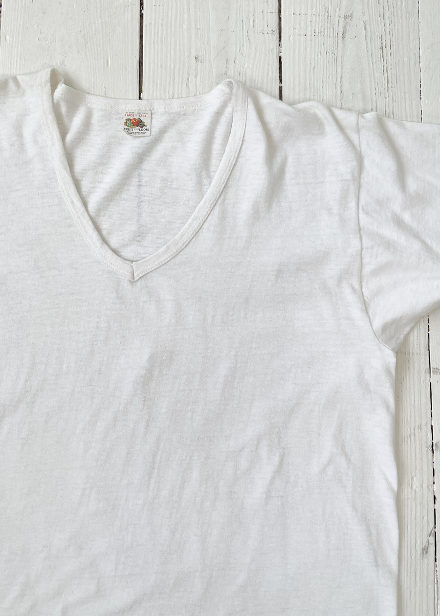 Vintage 1950s White V-Neck T-Shirt