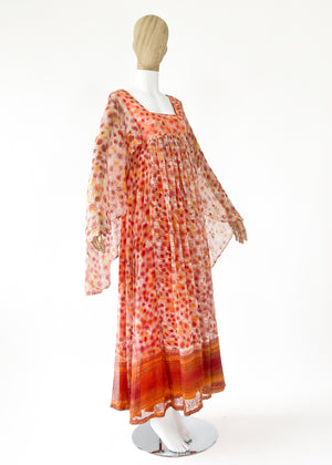 Vintage 1970s Catherine Buckley Stenciled Lace Dress