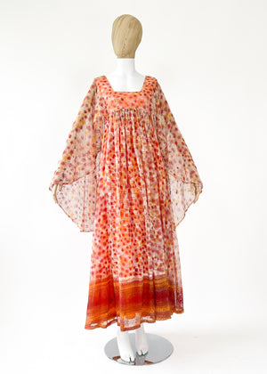 Vintage 1970s Catherine Buckley Stenciled Lace Dress