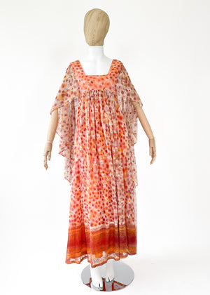 Vintage 1970s Catherine Buckley Stenciled Lace Dress