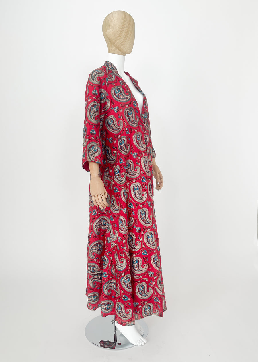 Vintage 1970s Raksha Embroidered Silk Caftan