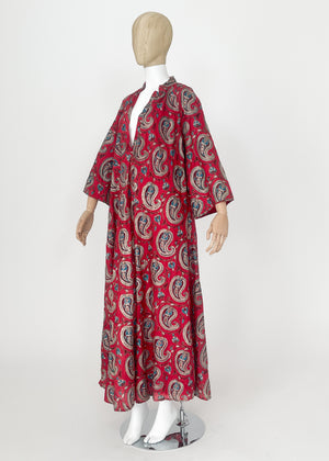 Vintage 1970s Raksha Embroidered Silk Caftan