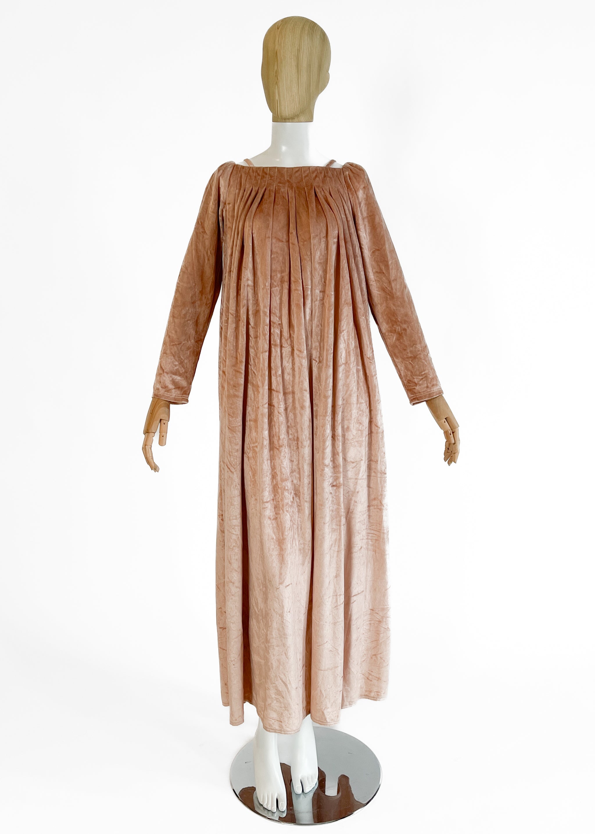 1970s Jean Varon Blush Velvet Dress