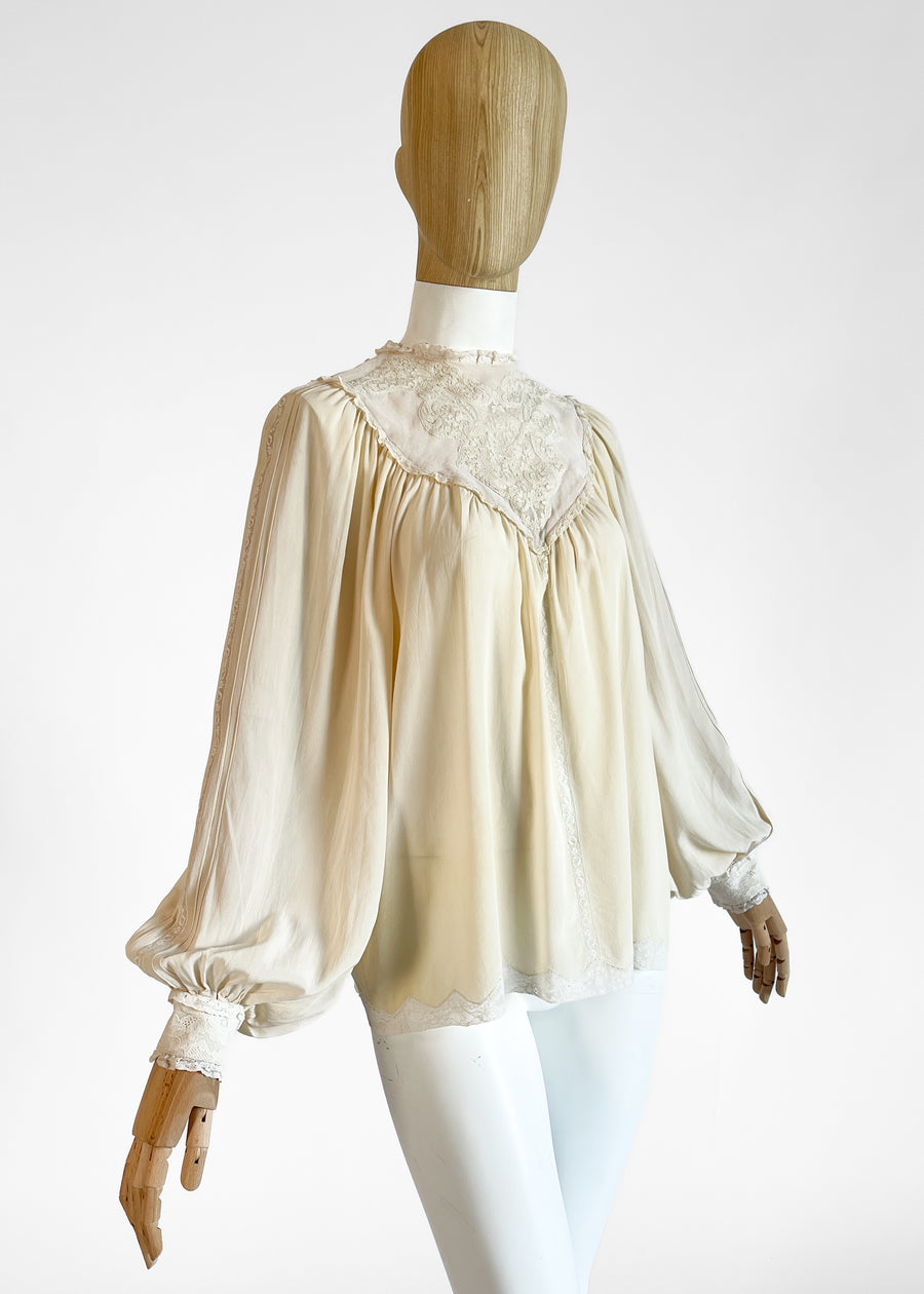 1970s Marisa Martin Silk and Lace Blouse