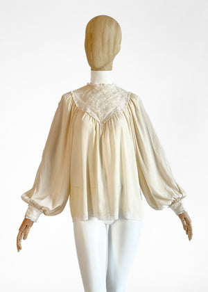 1970s Marisa Martin Silk and Lace Blouse
