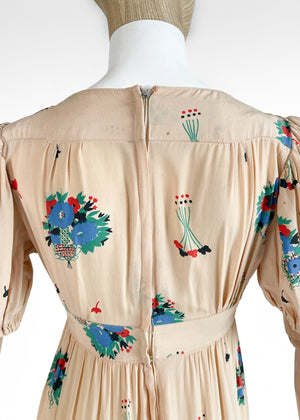 1970s Ossie Clark Floral Crepe Dress Celia Birtwell Print