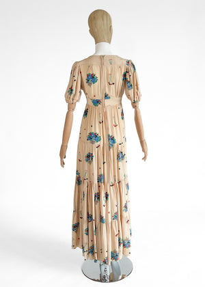 1970s Ossie Clark Floral Crepe Dress Celia Birtwell Print