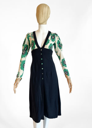 1970s Ossie Clark Moss Crepe Dress
