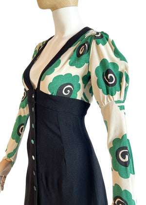 1970s Ossie Clark Moss Crepe Dress