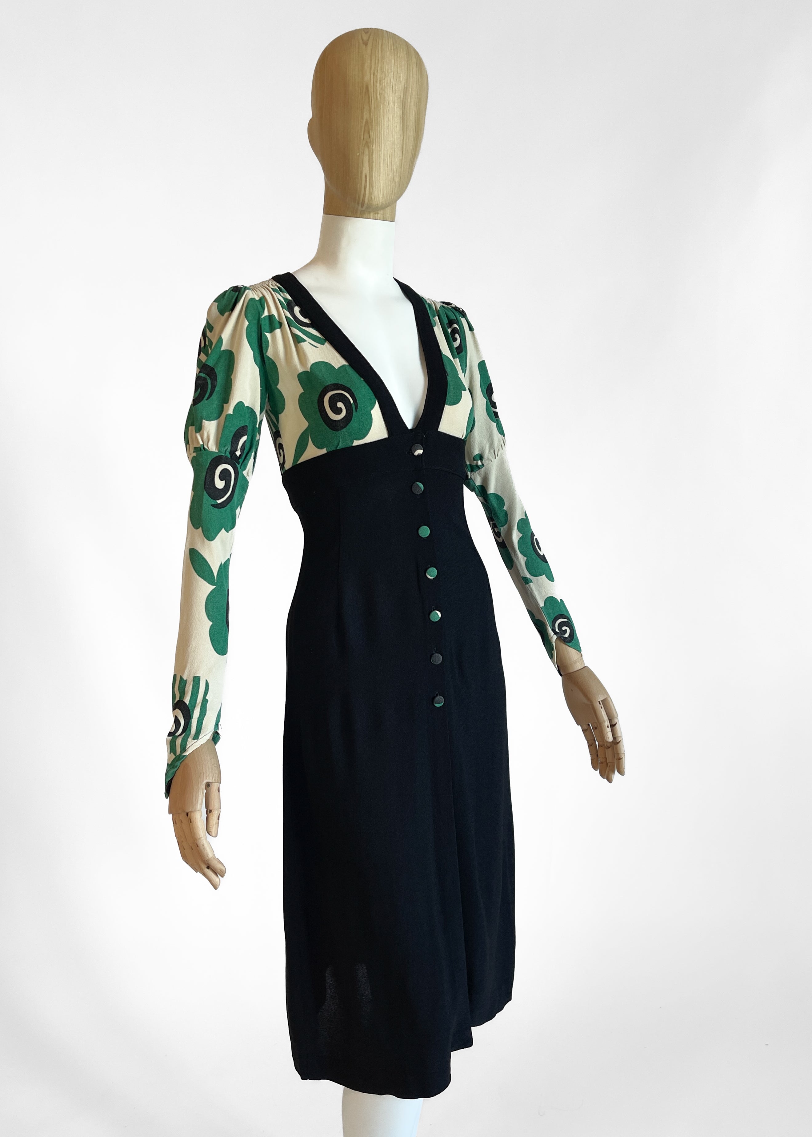 1970s Ossie Clark Moss Crepe Dress
