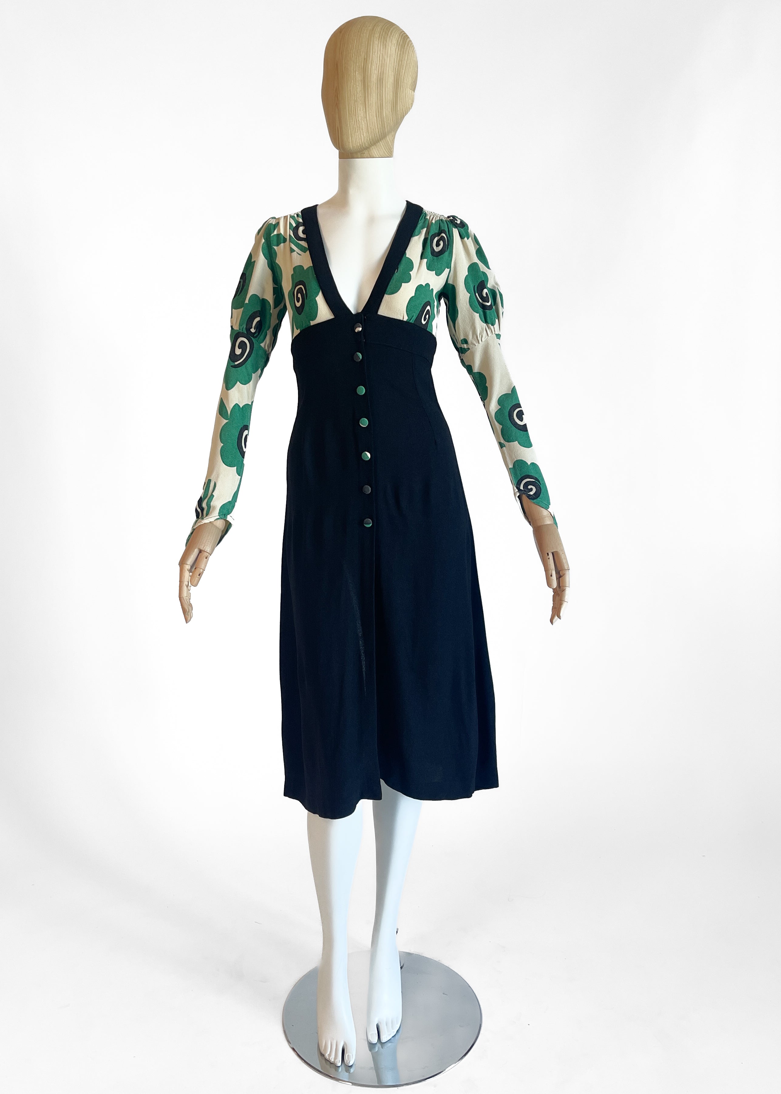 1970s Ossie Clark Moss Crepe Dress