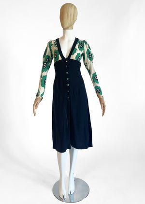 1970s Ossie Clark Moss Crepe Dress