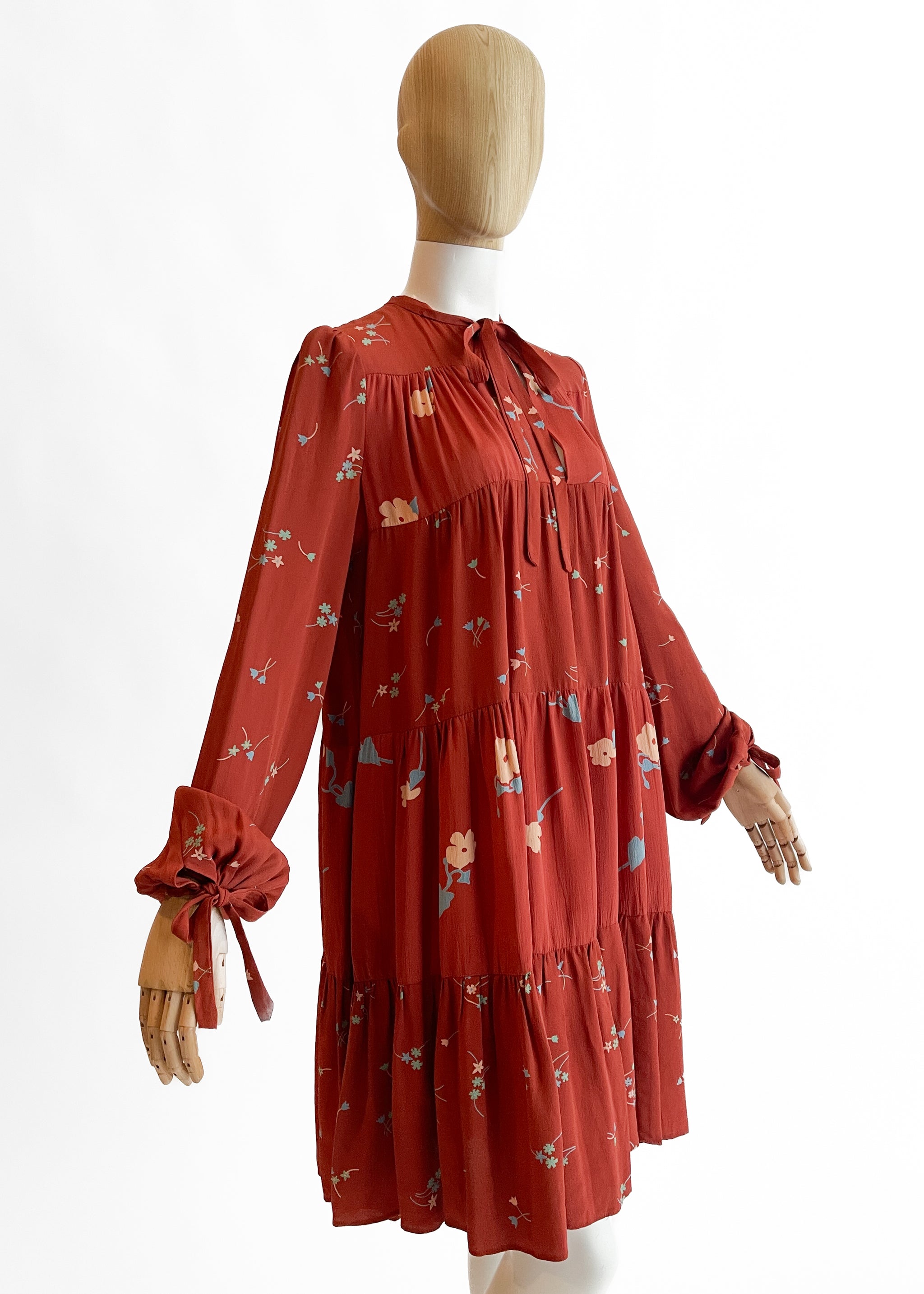 1970s Ossie Clark Floral Trapeze Dress Celia Birtwell Print Rust 1970s-ossie-clark-floral-trapeze-dress-celia-birtwell-print-rust