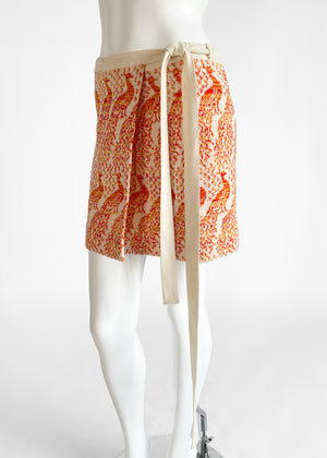 1970s Spaghetti London Peacock Knit Wrap Skirt