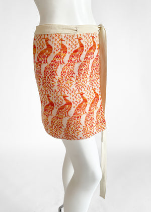1970s Spaghetti London Peacock Knit Wrap Skirt