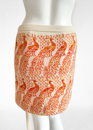 1970s Spaghetti London Peacock Knit Wrap Skirt