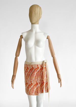 1970s Spaghetti London Peacock Knit Wrap Skirt
