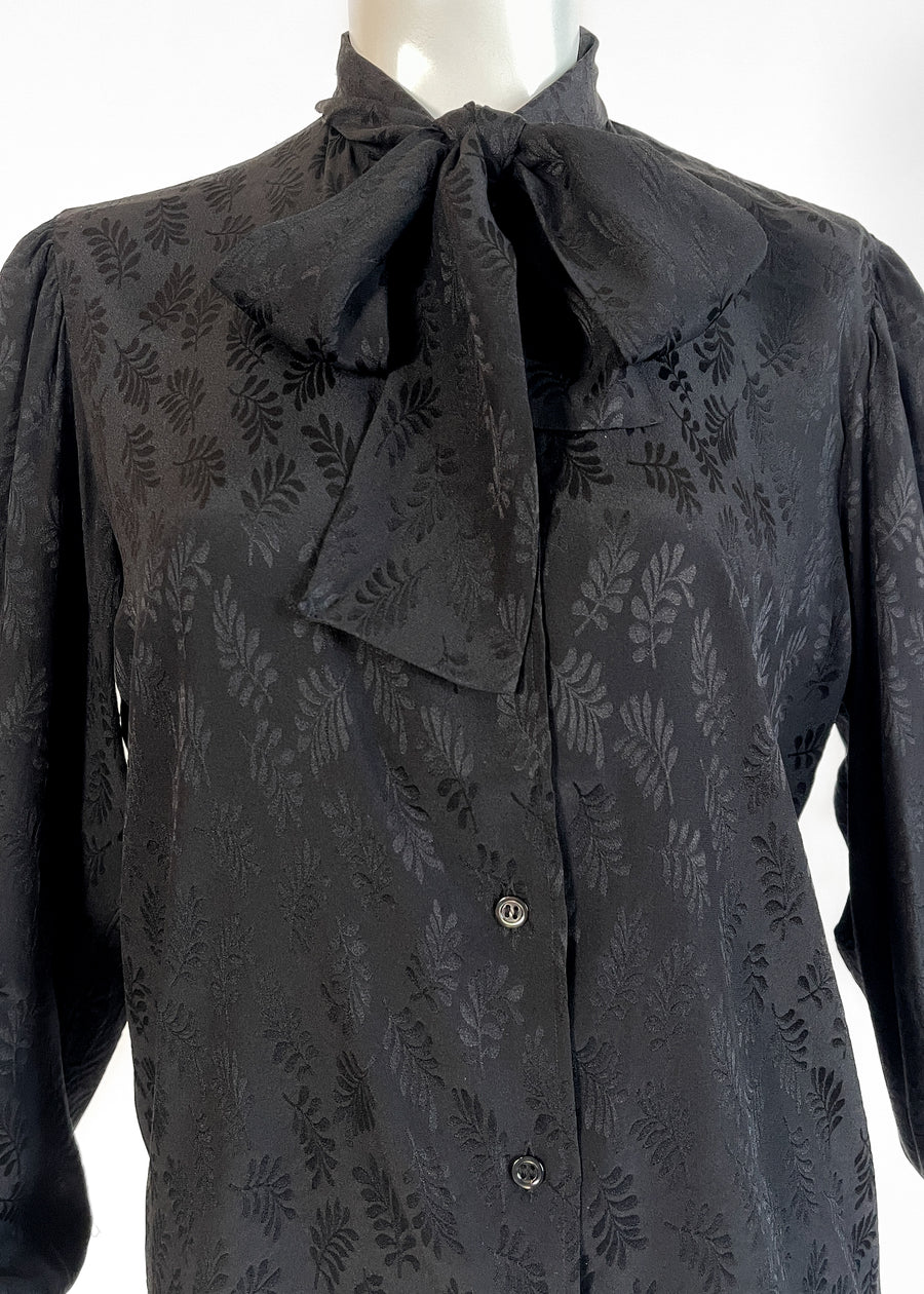 1970s Yves Saint Laurent Black Silk Blouse