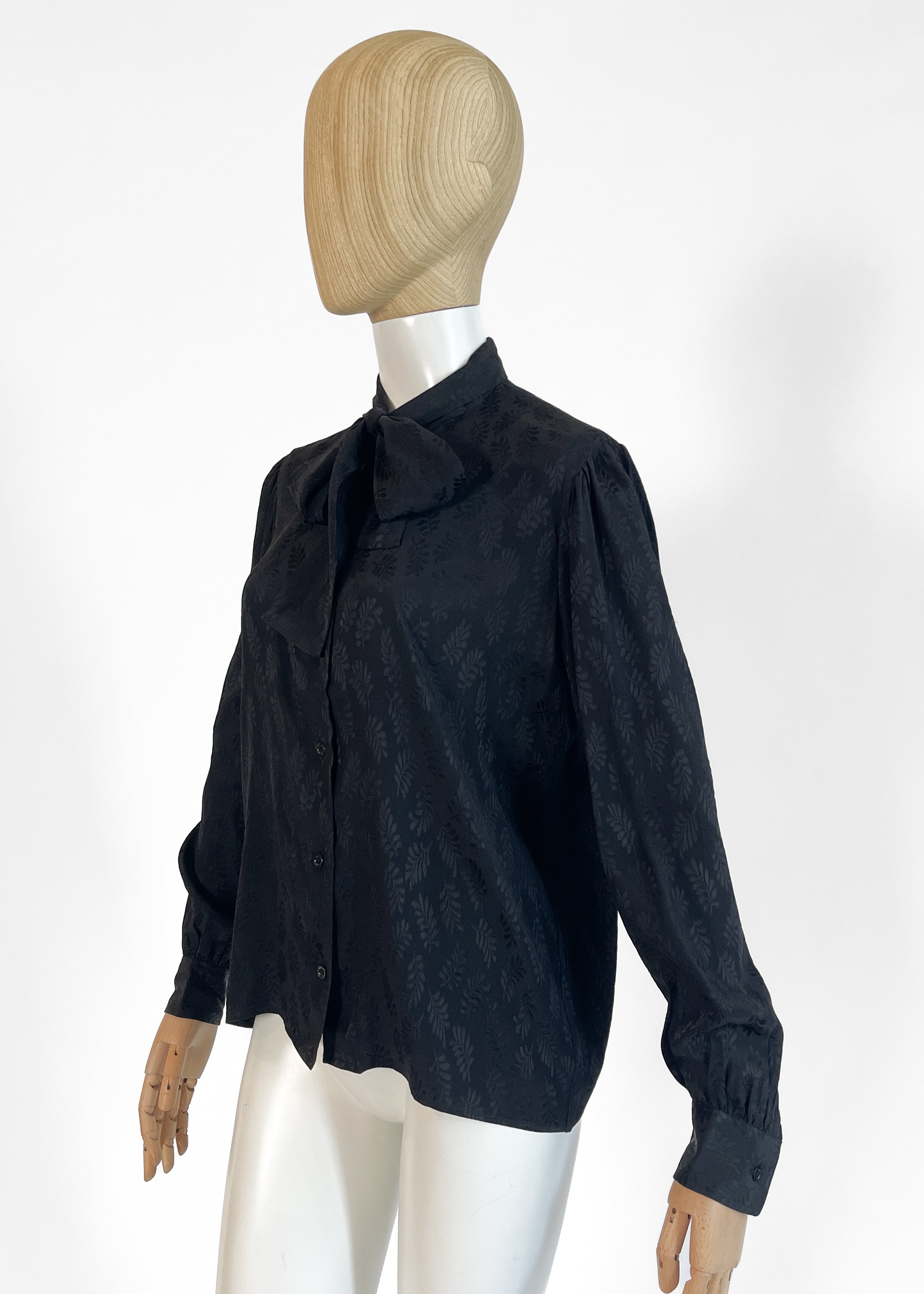 1970s Yves Saint Laurent Black Silk Blouse