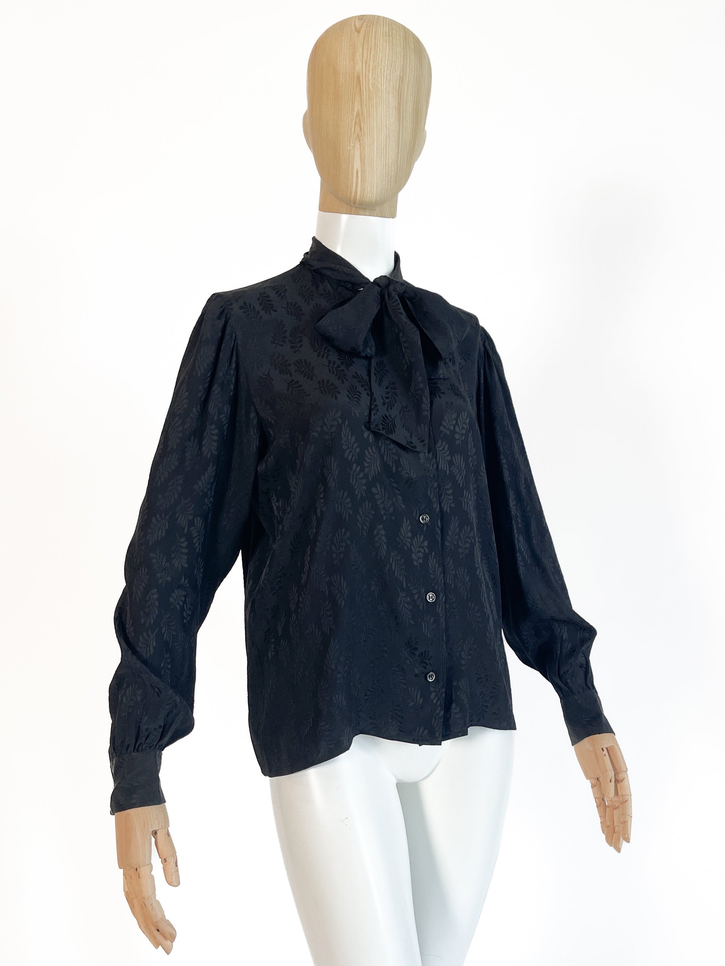 1970s Yves Saint Laurent Black Silk Blouse