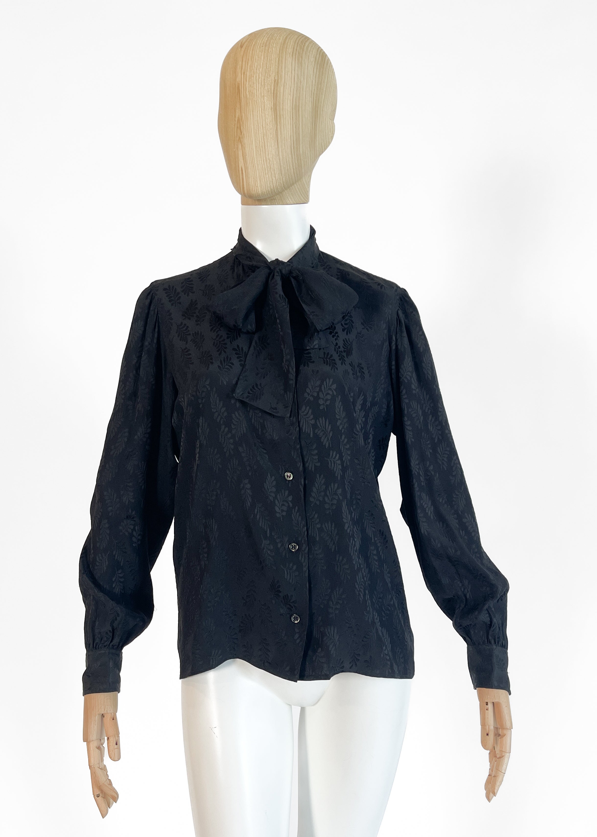 1970s Yves Saint Laurent Black Silk Blouse