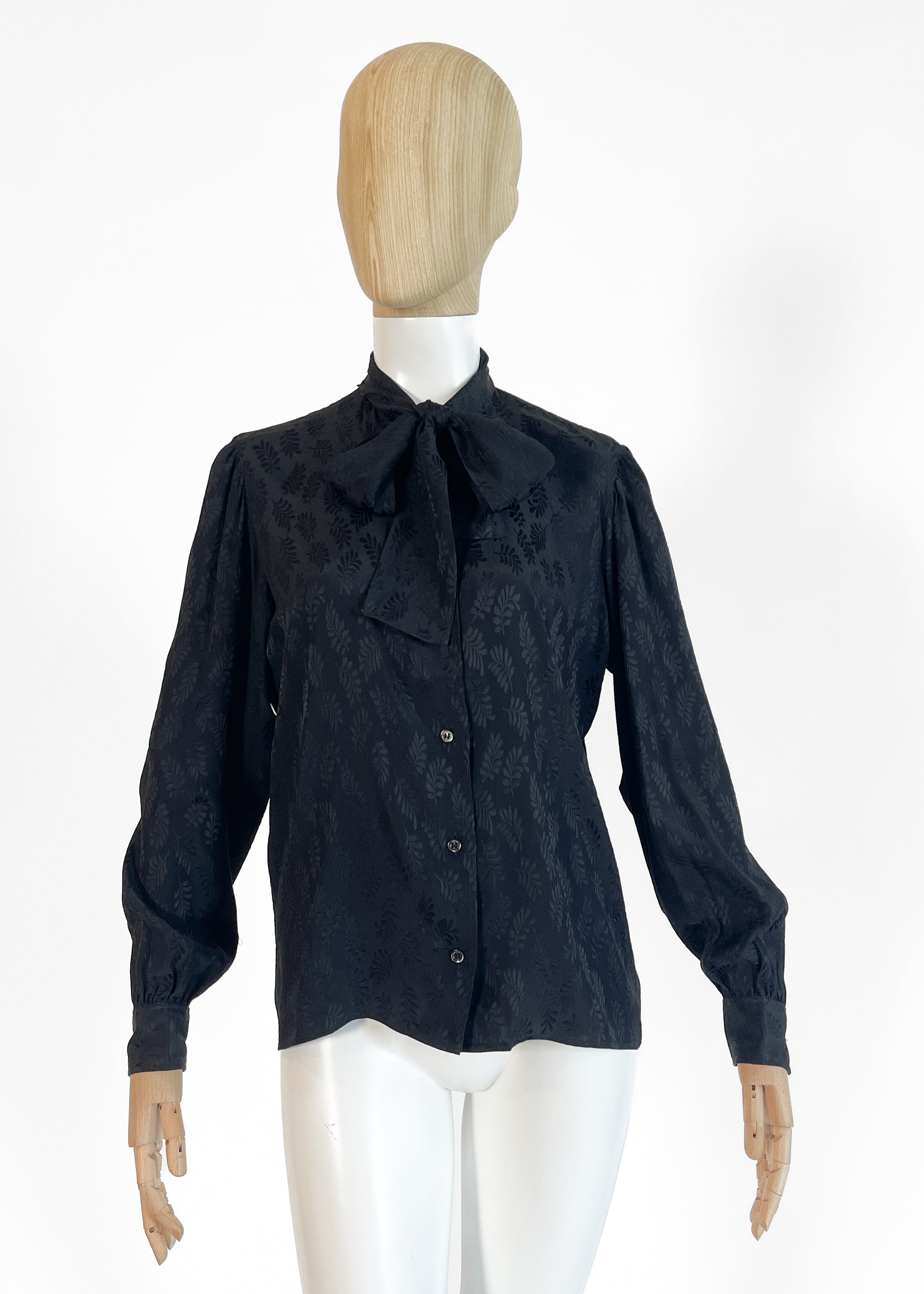1970s Yves Saint Laurent Black Silk Blouse