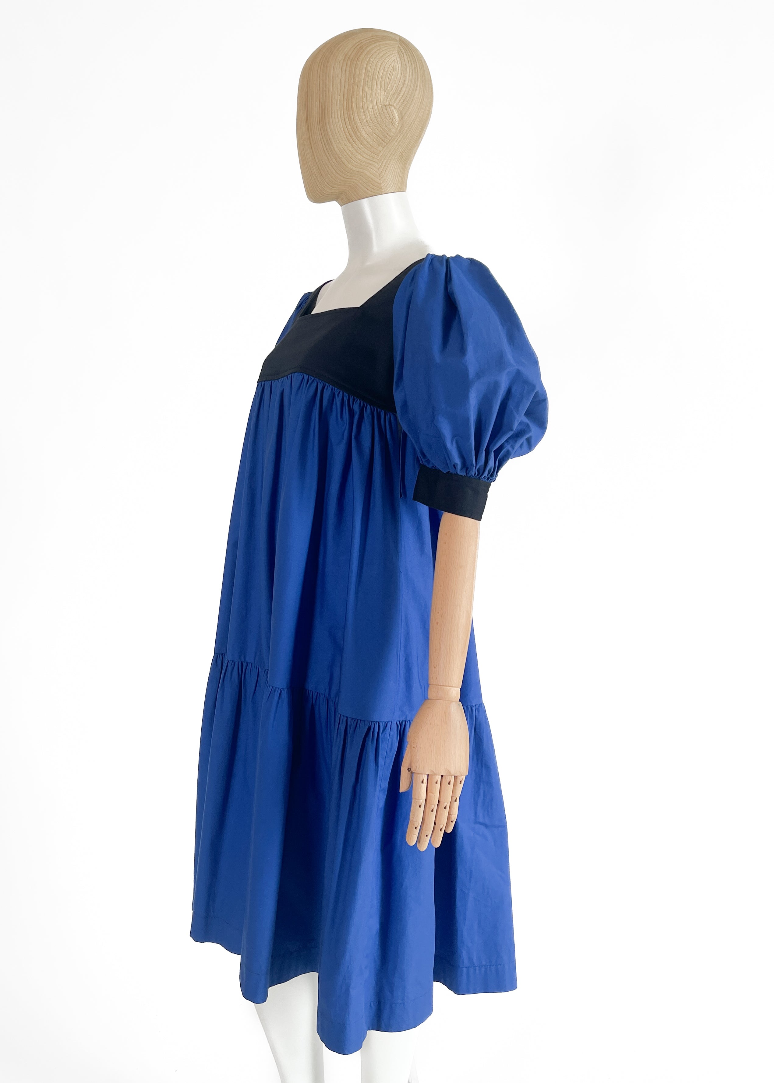 1970s Yves Saint Laurent Rive Gauche Blue Color Block Dress
