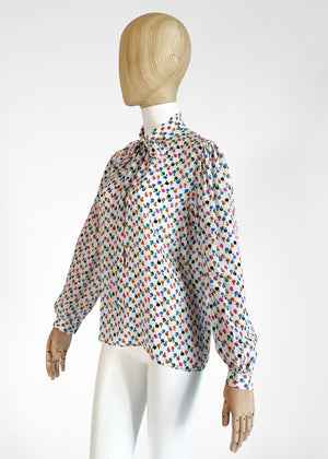 1970s Yves Saint Laurent Floral Silk Blouse