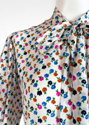 1970s Yves Saint Laurent Floral Silk Blouse