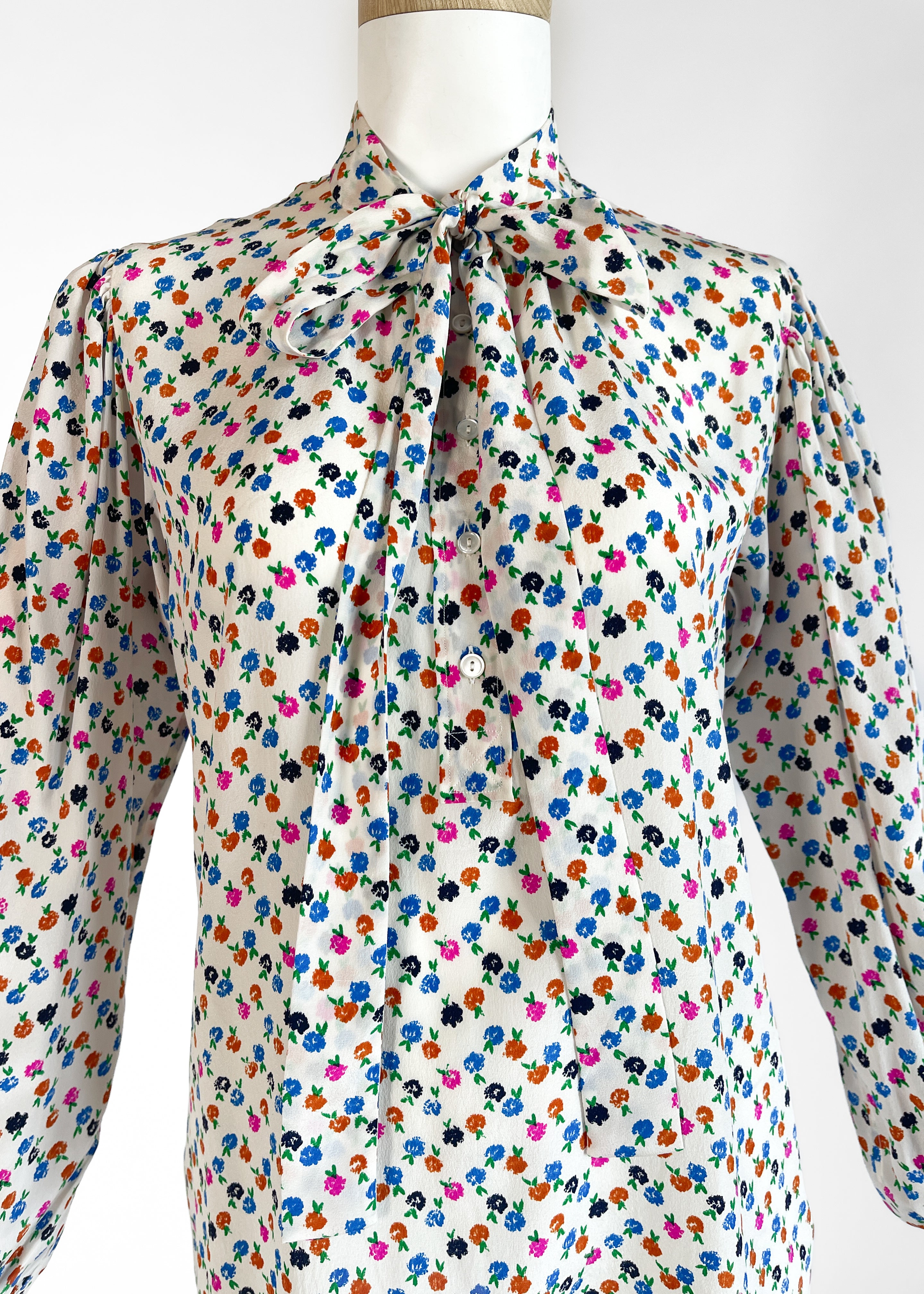 1970s Yves Saint Laurent Floral Silk Blouse
