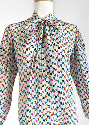 1970s Yves Saint Laurent Floral Silk Blouse