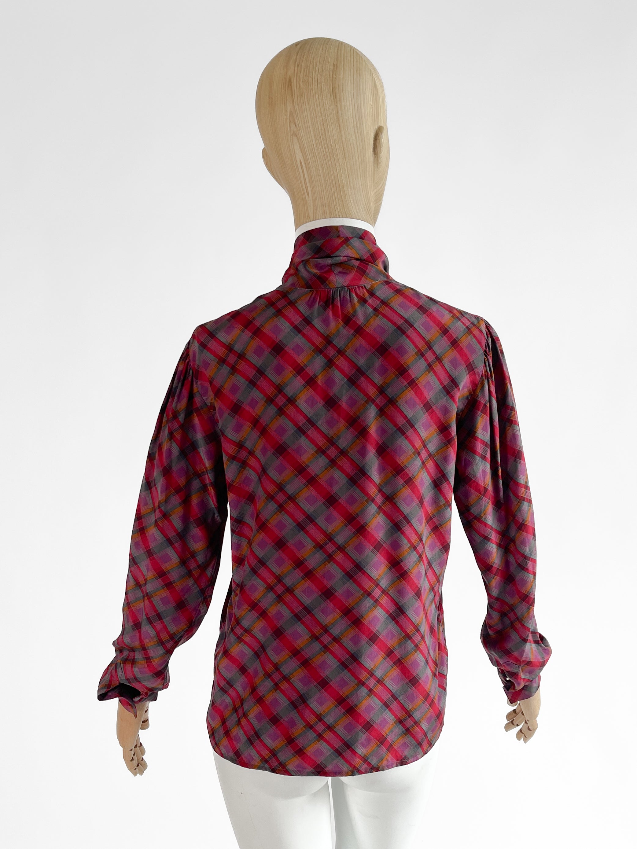 Vintage YSL Plaid Silk Blouse — Late 1970s, Pink & Purple, Made in