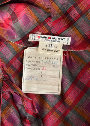 Vintage Yves Saint Laurent Plaid Silk Blouse