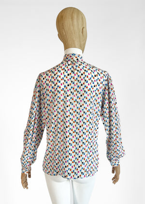 1970s Yves Saint Laurent Floral Silk Blouse