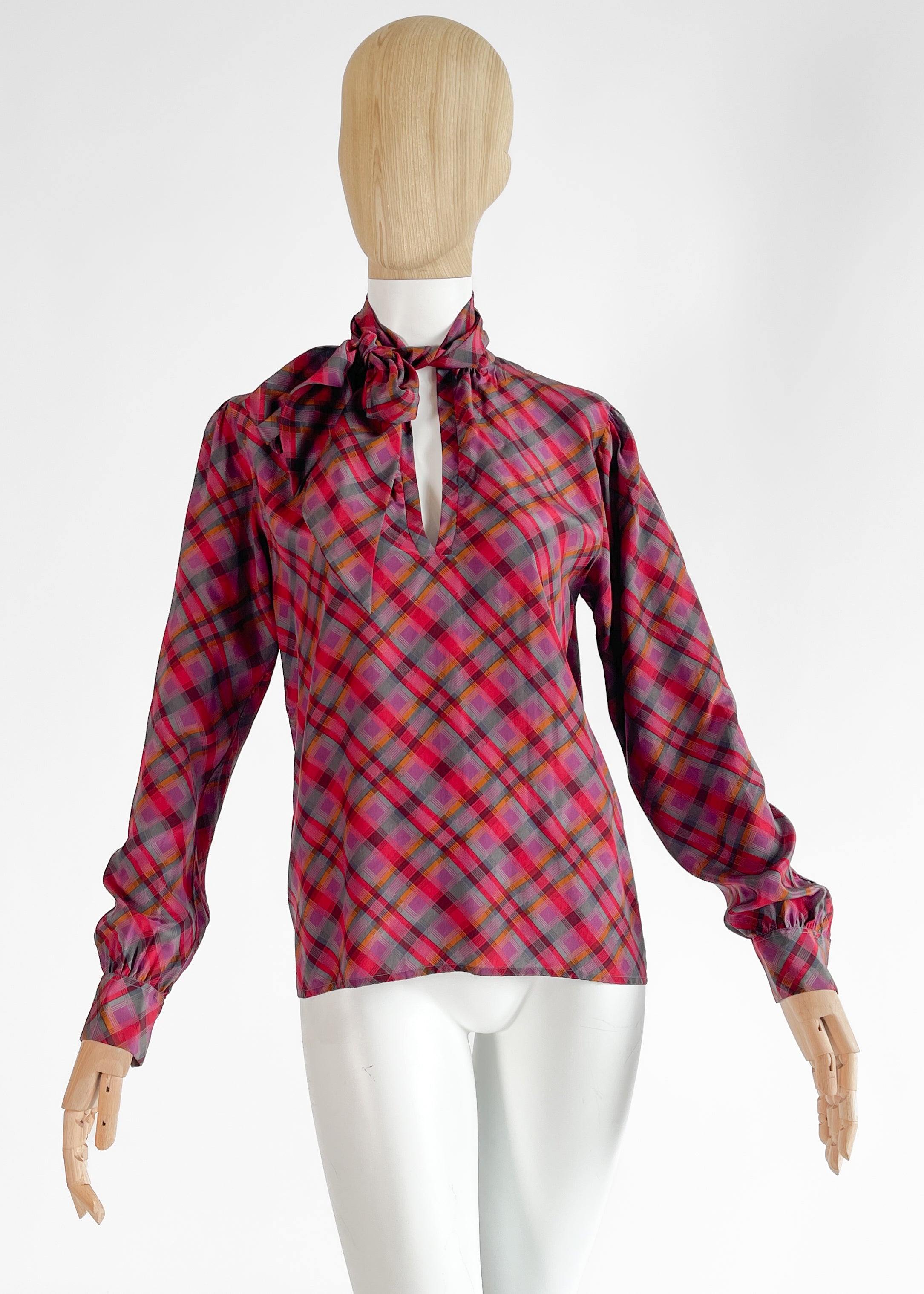 Vintage Yves Saint Laurent Plaid Silk Blouse