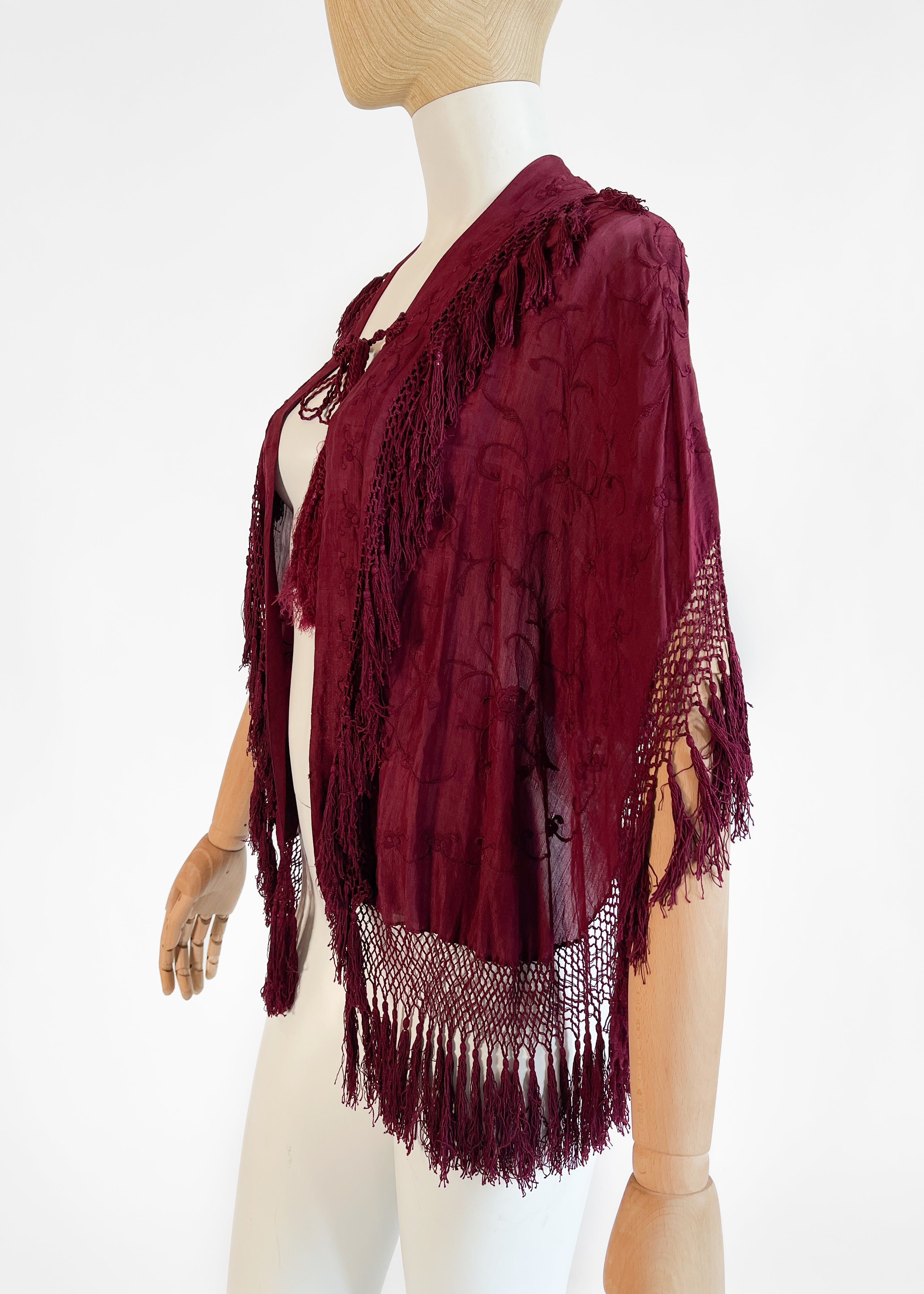 1920s Embroidered Cape with Fringe