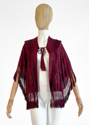 1920s Embroidered Cape with Fringe