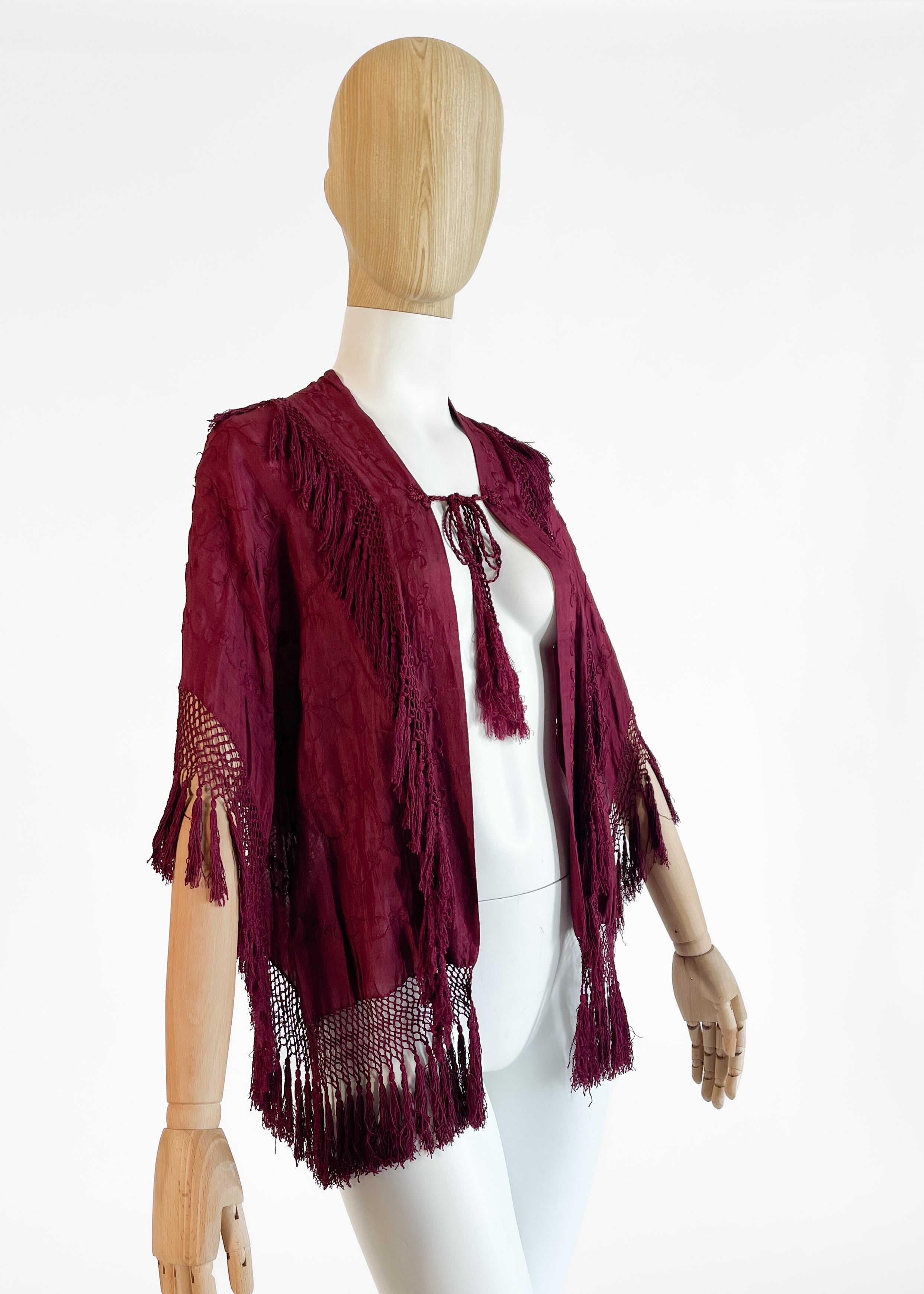 1920s Embroidered Cape with Fringe