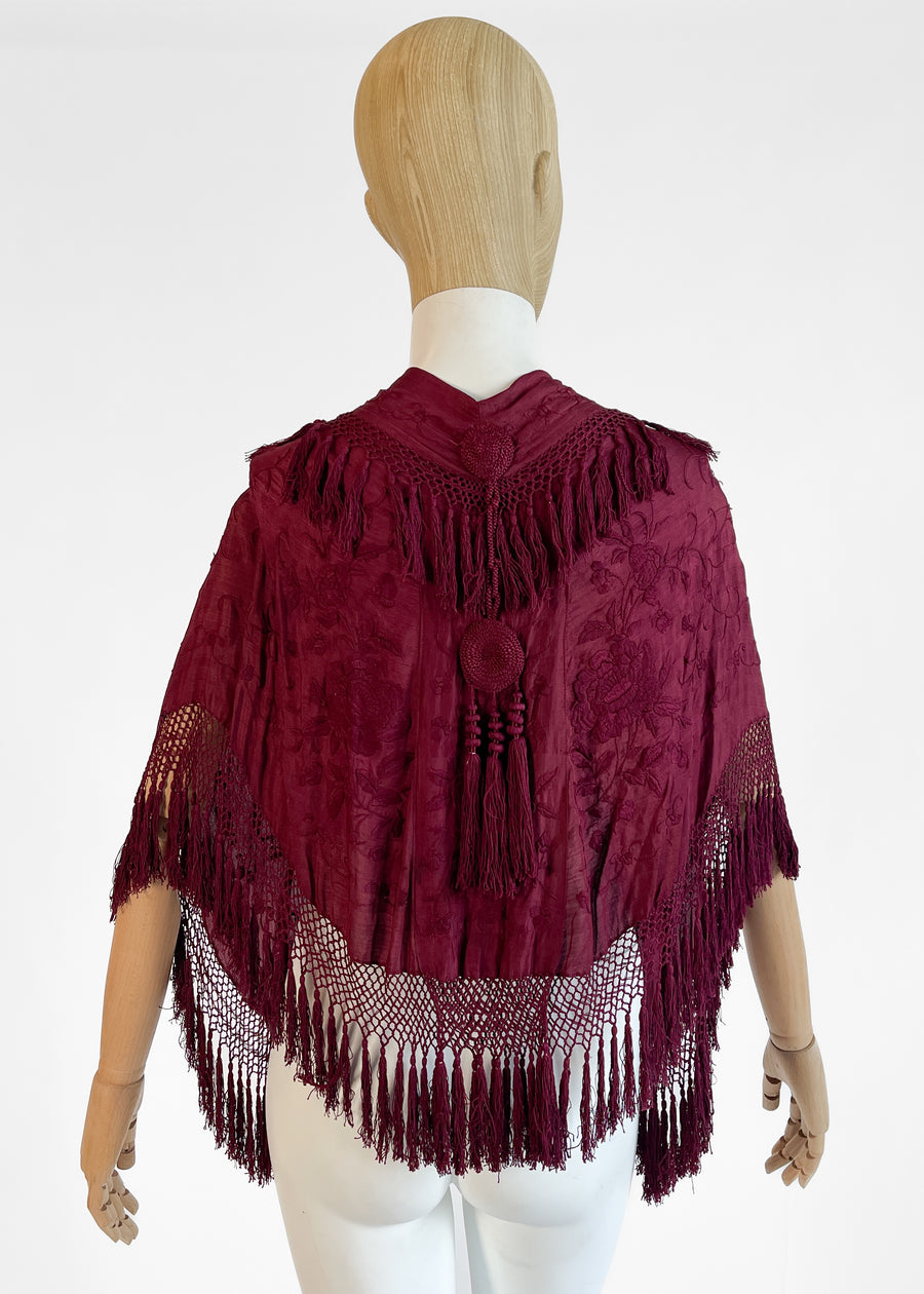 1920s Embroidered Cape with Fringe